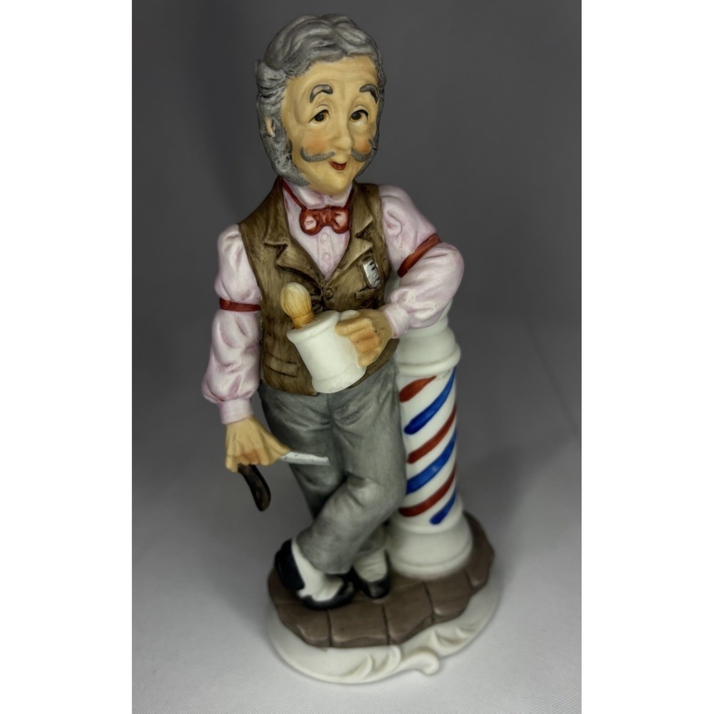 💈Barber Leaning On Barber‎ Pole Porcelain Figurine LEFTON Hand Painted #2559